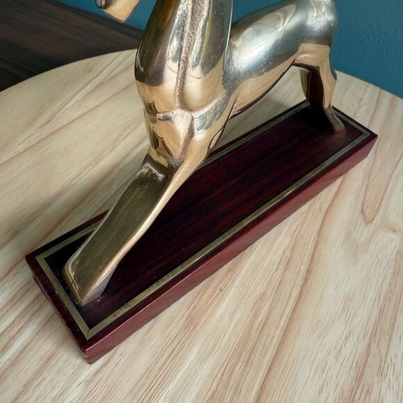 Vintage Brass Ibex Ram Hollywood Regency MCM Desk Decor Inlaid Wood Base - Picture 4 of 10
